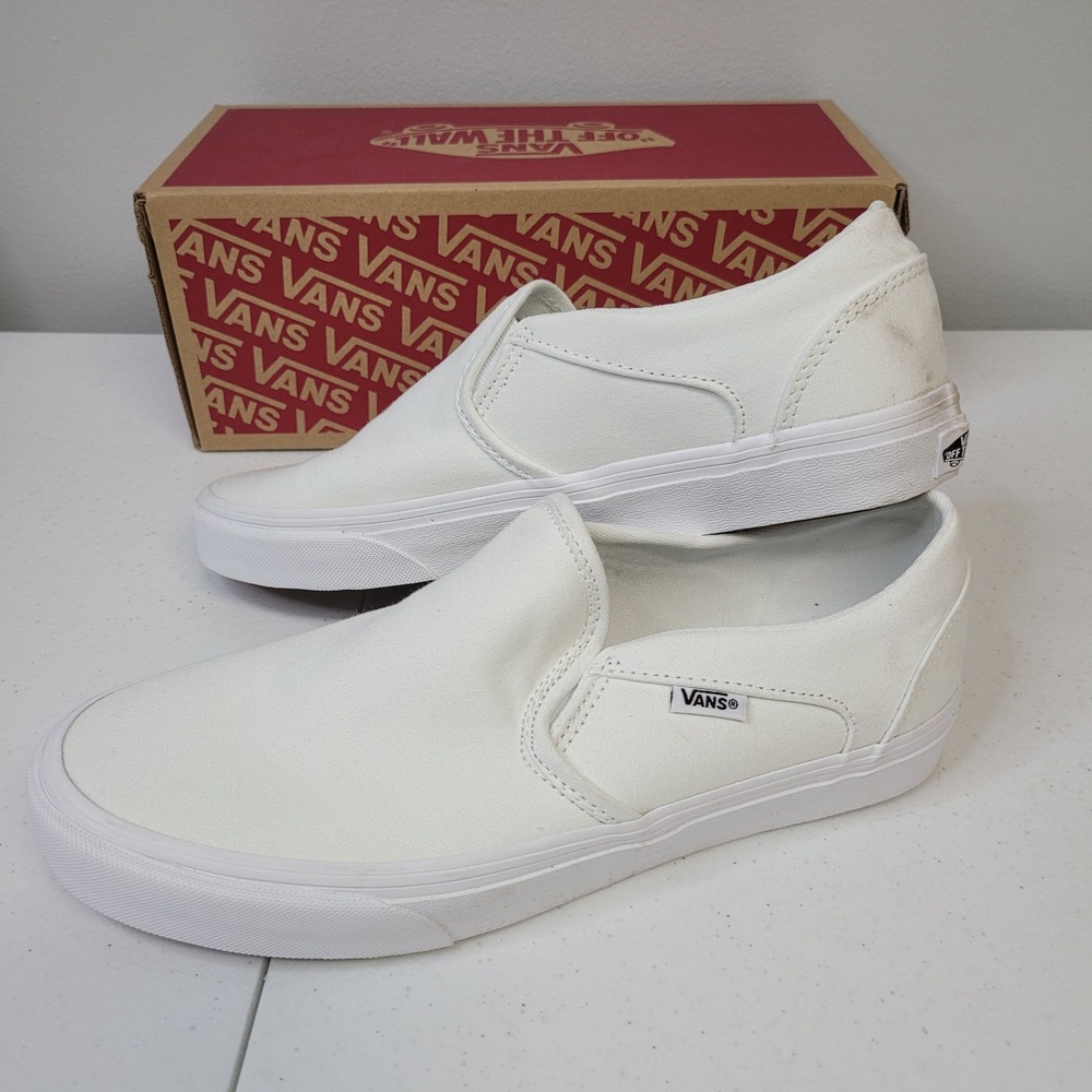 Vans Asher Canvas True White‎ Slip On Sneakers Womens 10 VN0A32QMI7Q